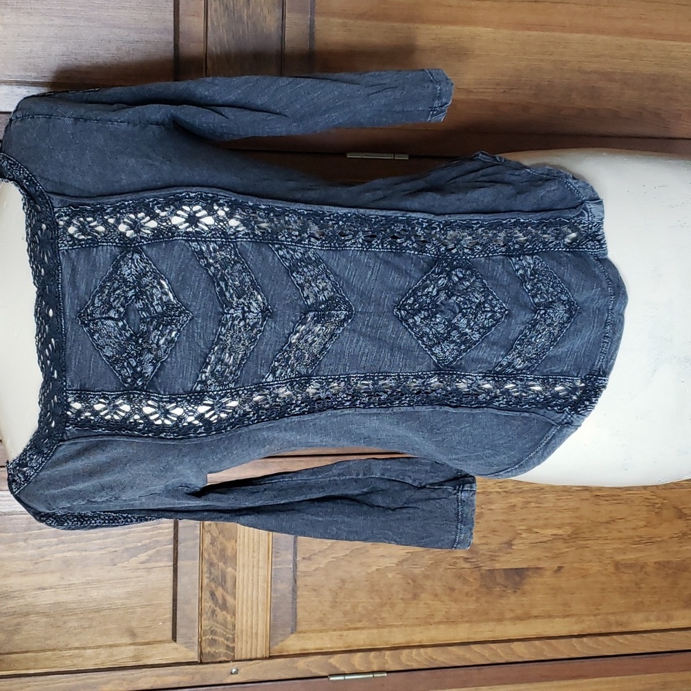Free People 3/4 Sleeve Lace Trim Top Sz S
